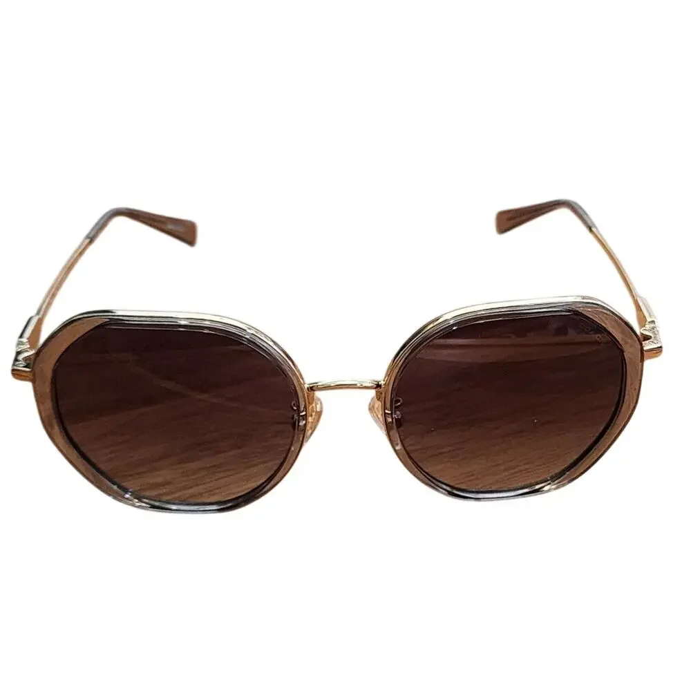 Coach Geometric Sunglasses, Clear Grey & Gold, NIB - Picture 2 of 8